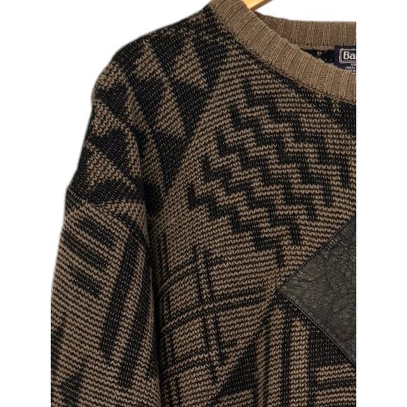 Mens Barnaby Acrylic Leather Grandpa Vintage Sweater Brown Black Large - Picture 6 of 9